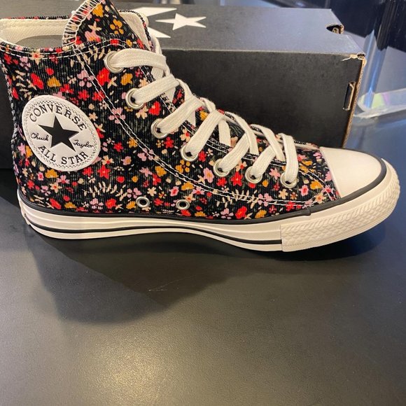 Converse Shoes - New Converse All Star Hi Corduroy Black Floral Sneakers